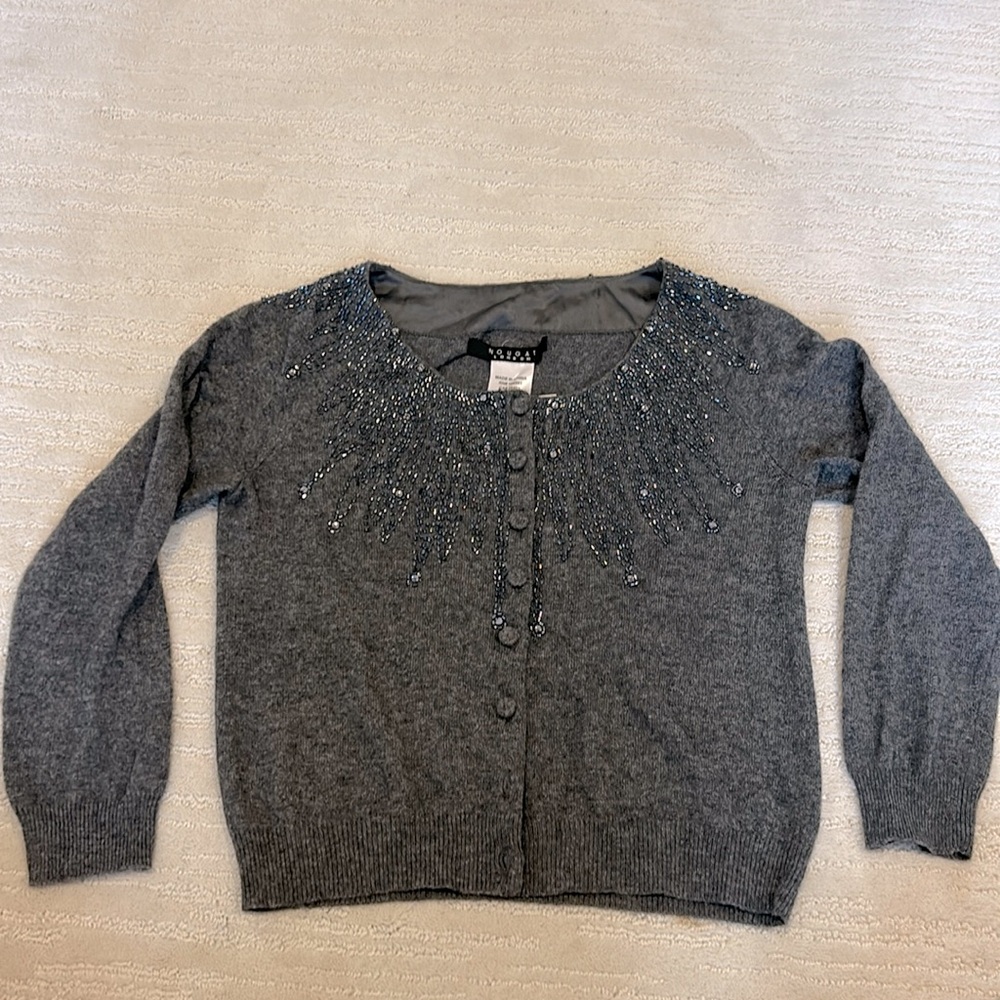 Nougat London cashmere angora wool blend beaded button down cardigan sweater S